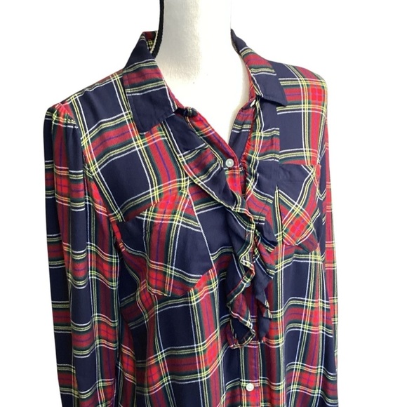 GAP Plaid Ruffle-Trim Pocket Shirt Red & Blue Tartan Plaid Large Preppy - Picture 3 of 12